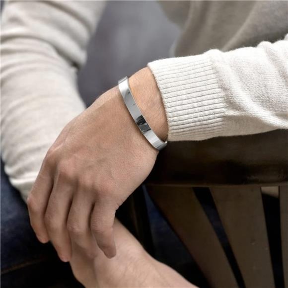 4Pcs Men's Cuff Bracelets Silver Cuff Bracelet Leaves Pattern Twisted Open Cuff - Picture 6 of 7